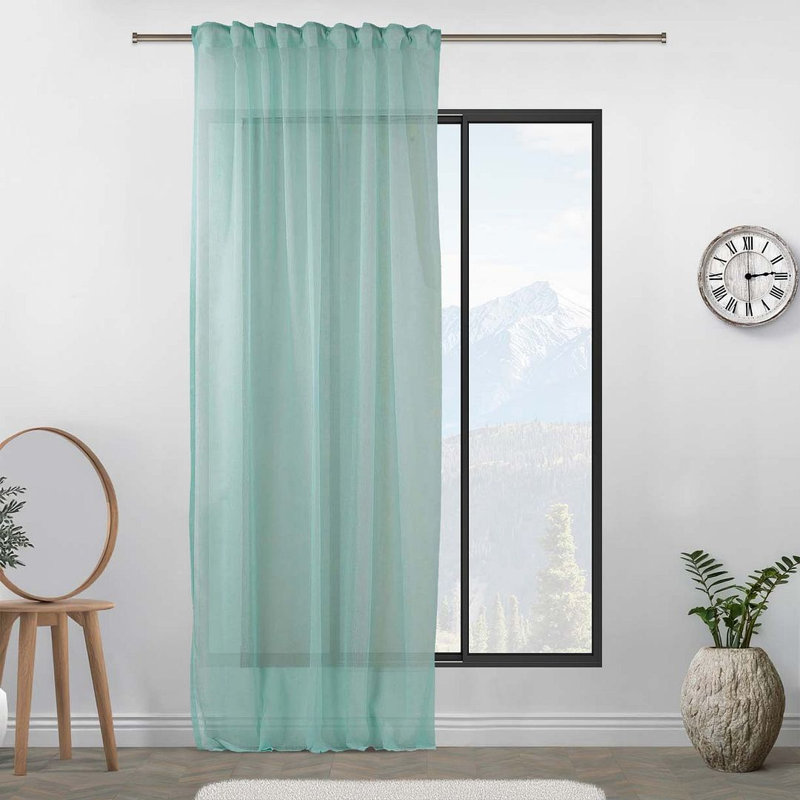 Extra Long & Extra Wide Faux Linen Sheer Curtain Single Panel, 140cm Width x 145cm Drop, Teal Green