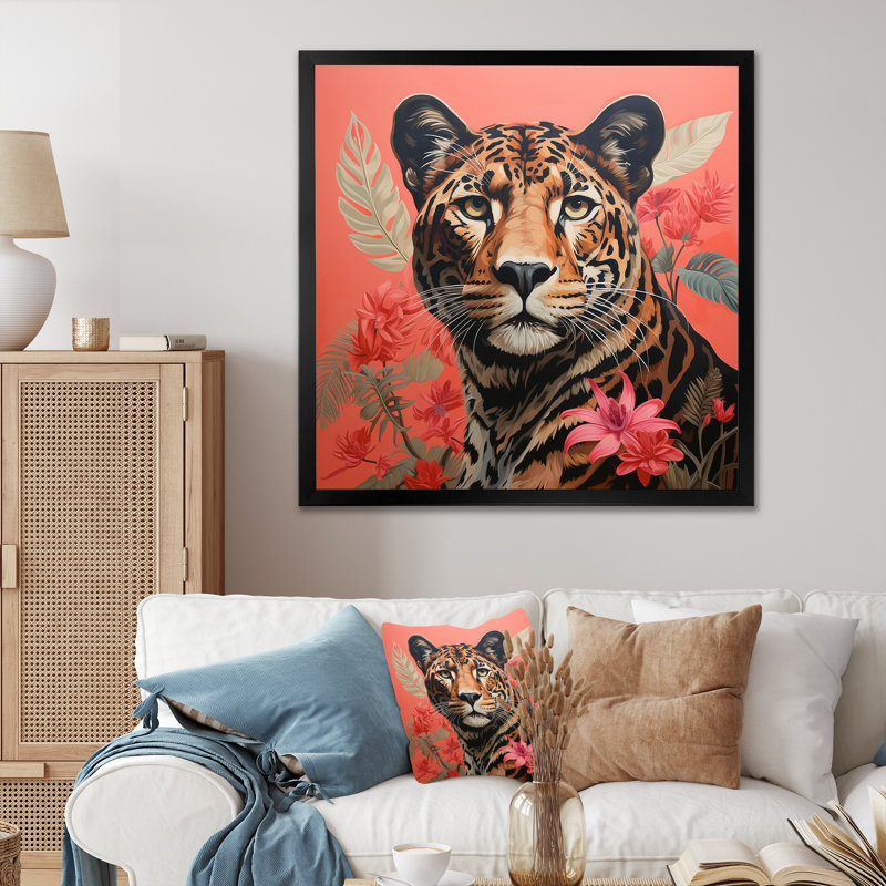 Matisse S Sprint, guépard coloré - art mural léopard / guépard, H 16 po x l 16 po x P 1 po, Cadre simple noir