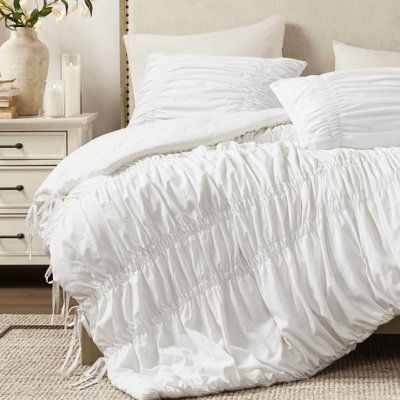 Édredon pour très grand lit 3 pièces, style champêtre, attaches, look de rêve, microfibre brossée prélavée, doux au toucher, rembourrage léger, toutes saisons, nettoyage à la machine avec une touche champêtre, détails romantiques