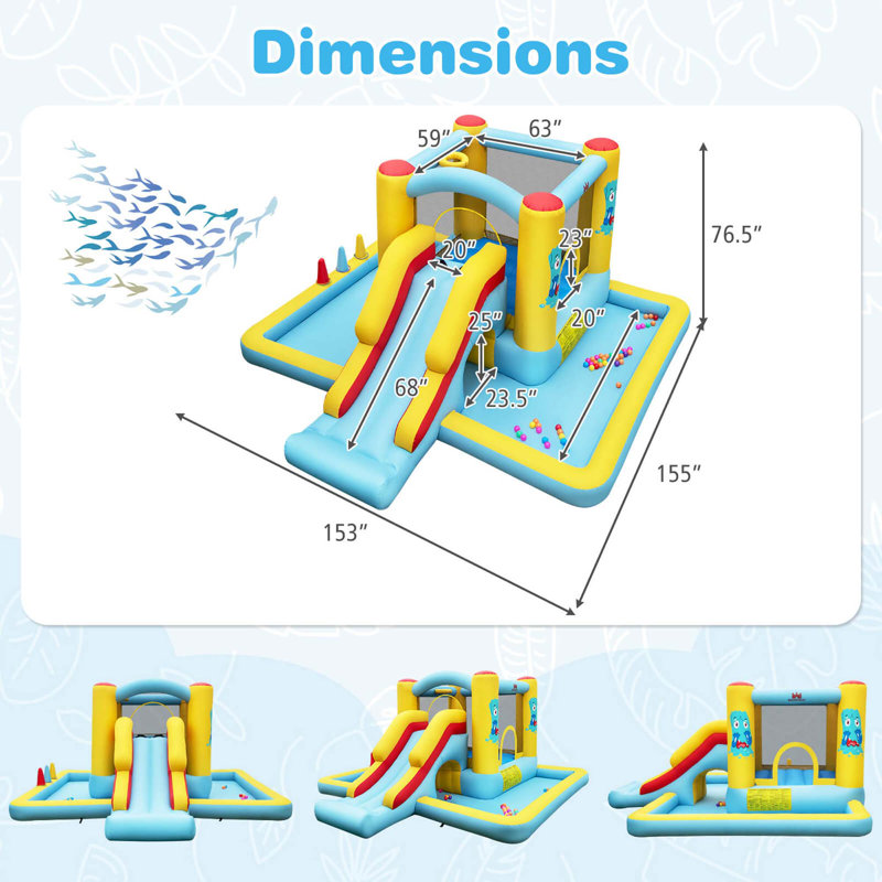 Inflatable Bounce House With Slide Jumping Area Tunnel Ball Pit With 550w Blower