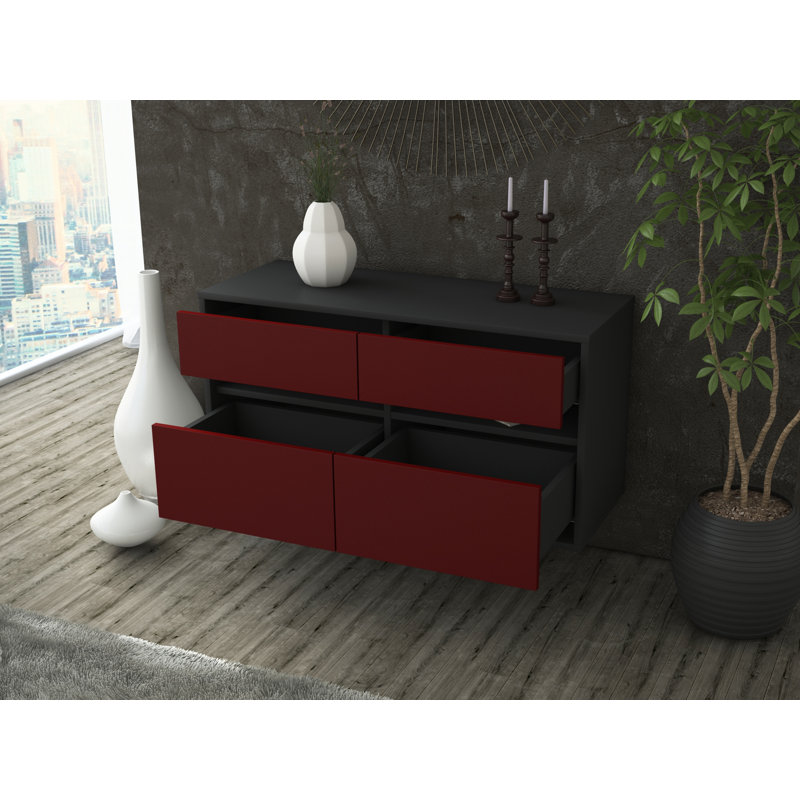 Streton Unfinished Floating TV Stand, Black/Red