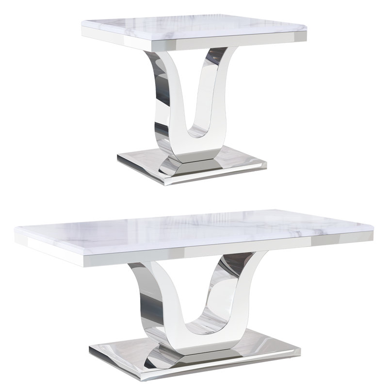Ensemble de table de salon 2 pièces, Argent argent