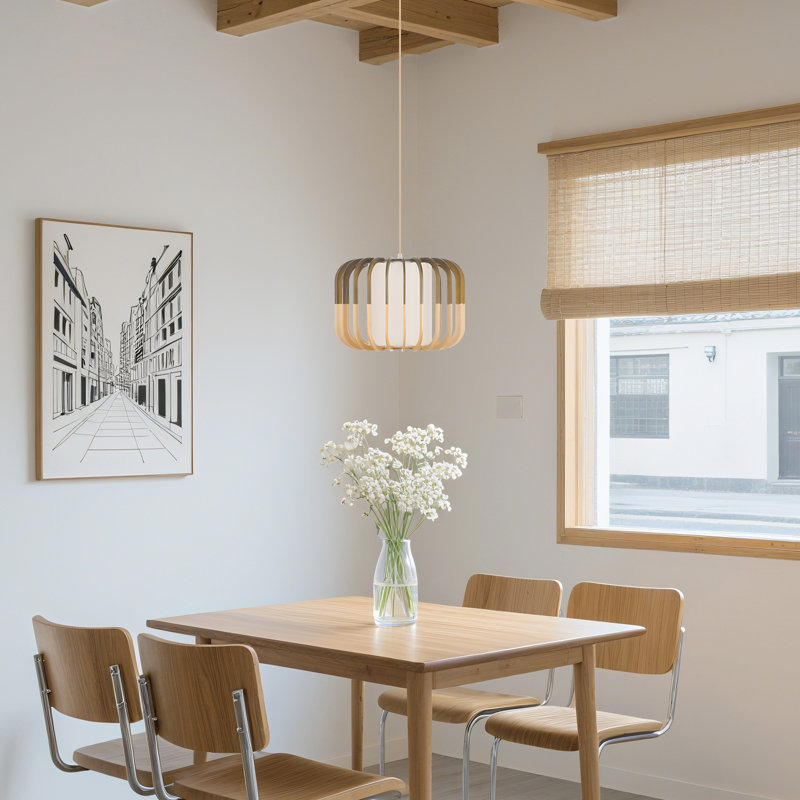 1 - Light Natural Drum Pendant, 28cm H x 40cm W x 40cm D