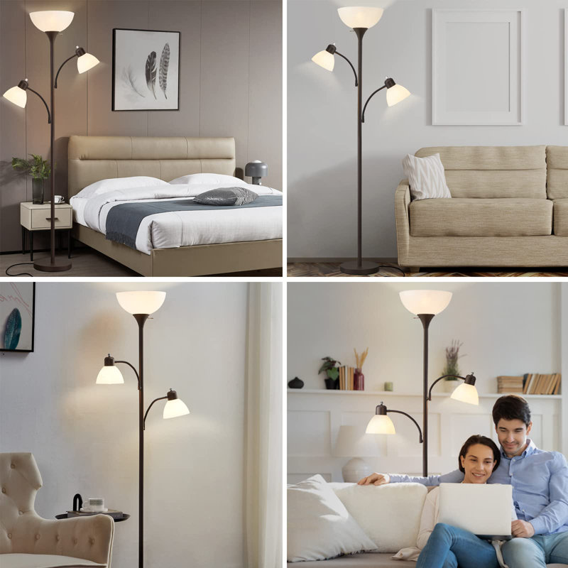 Lampe sur pied à branches 72 po Mapleview, Brun, Blanc