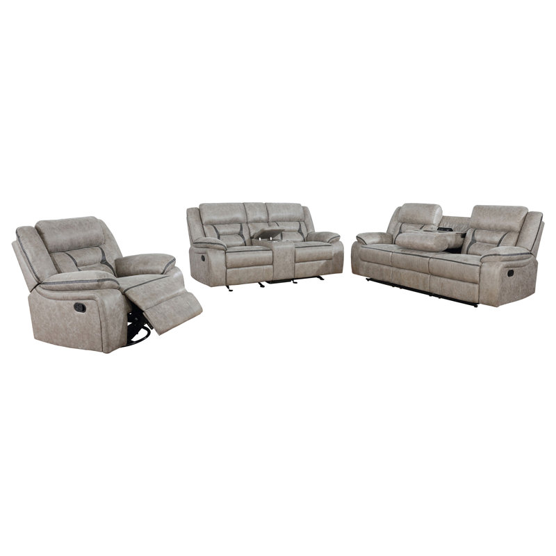 Ensemble de canapé inclinable rembourré 3 pièces Marquez, Gris clair, 3 Pieces: Sofa, Chair, Loveseat