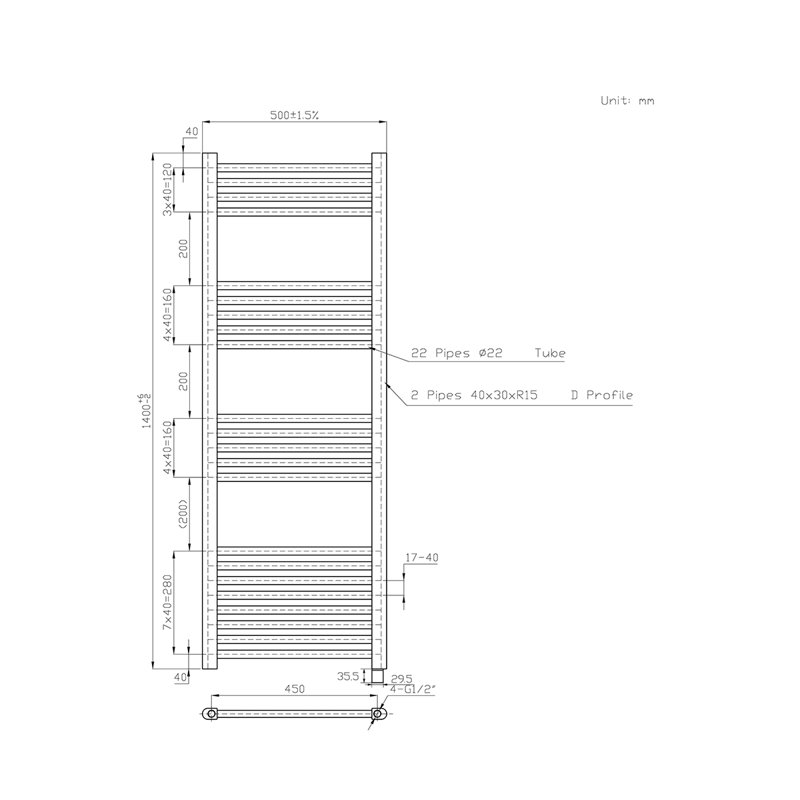 Straight Towel Rail Heated Towel Rails, 140 cm H x 50 cm W x 3 cm D, White