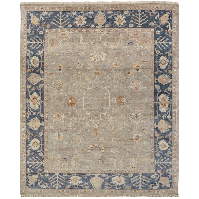 Tapis gris en laine noué la à la main Preciado, Rectangle 2 pi x 3 pi