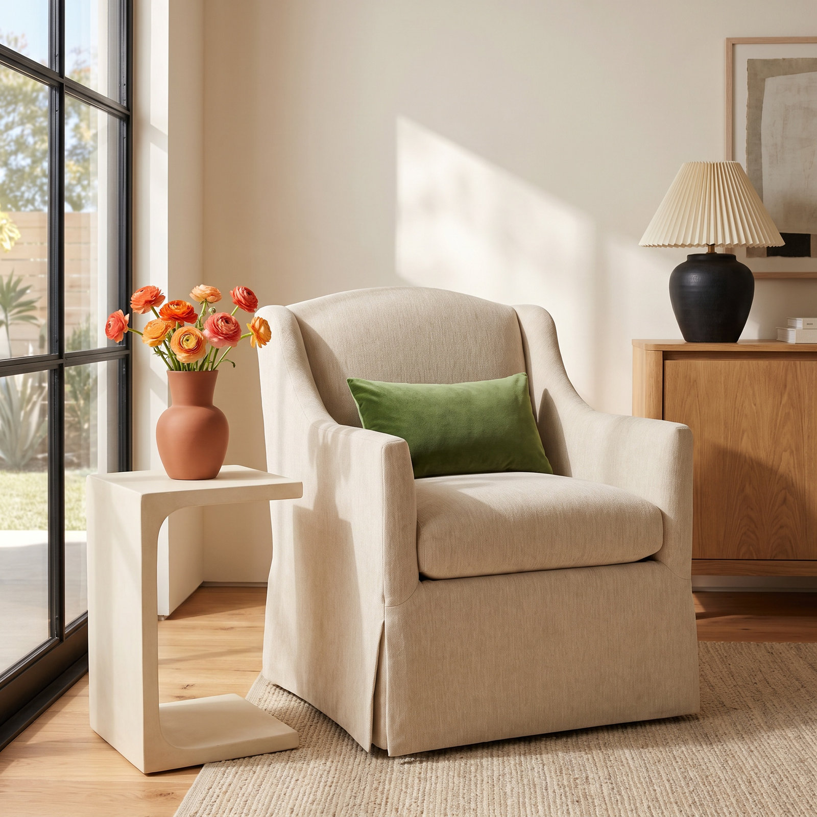 Swivel Accent Chair, Ecru Performance Weave
