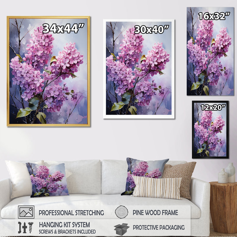 «Lilac Flowers in Full Glory II», reproduction sur toile, H 44 po x l 34 po x P 1,5 po, Cadre flottant doré