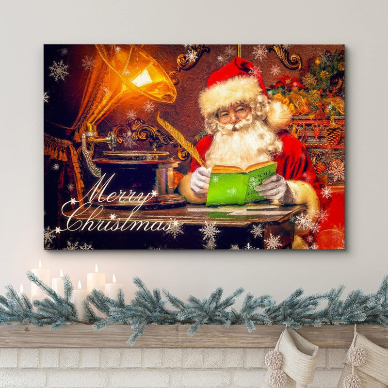 Lumières de Noël, liste de père Noël, célébrations et fêtes, décor, illustrations, art moderne, Toile tendue