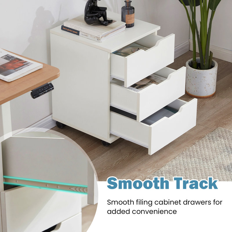 Classeur vertical à 3 tiroirs avec classeurs mobiles en bois sous le bureau pour bureau à domicile avec roulettes (blanc, entièrement assemblé)