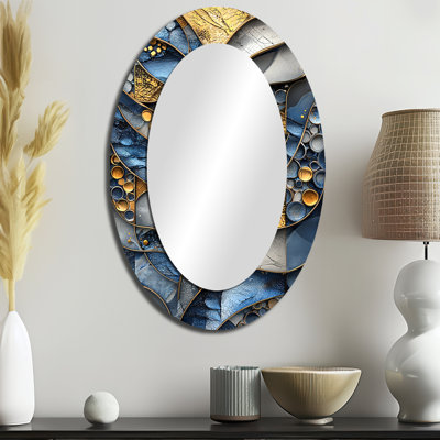 Carrelage abstrait bleu et gris I - décor de miroir mural gris ovale