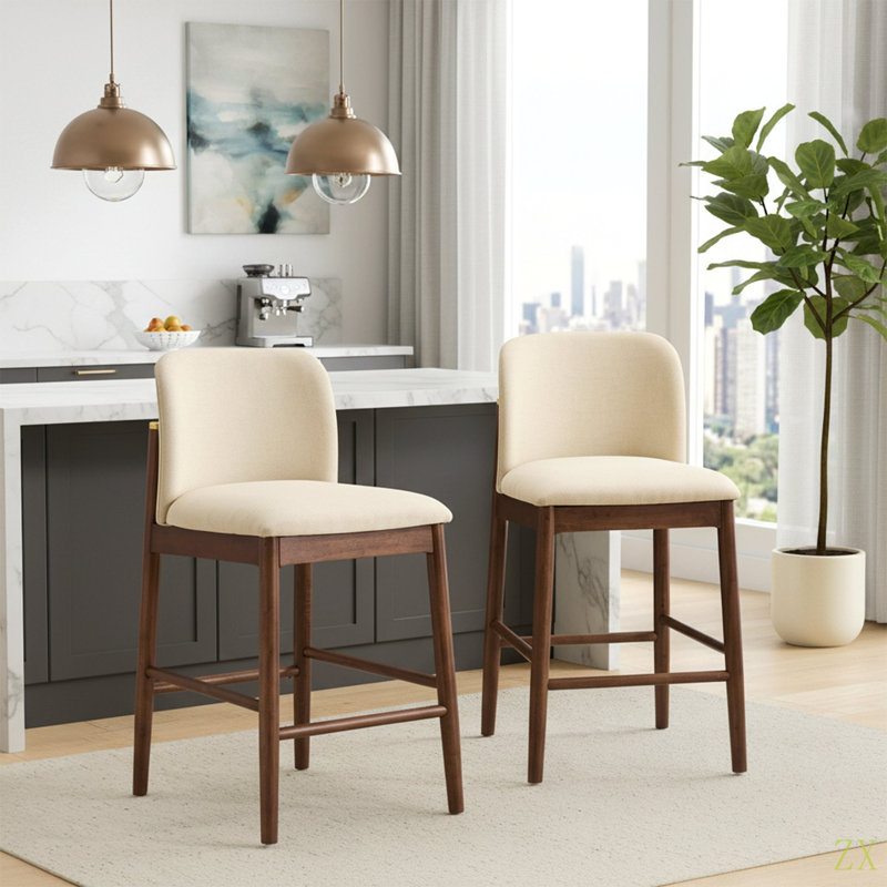 Tabouret de bar d'intérieur rembourré, chaise de bar, ensemble de 2, Marron foncé