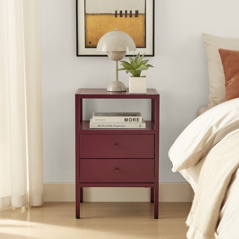 40cm W Metal Bedside Table, Maroon