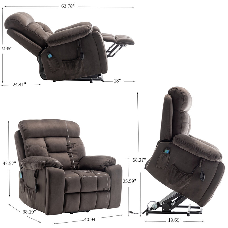 Fauteuil inclinable électrique pour personnes âgées, Marron foncé