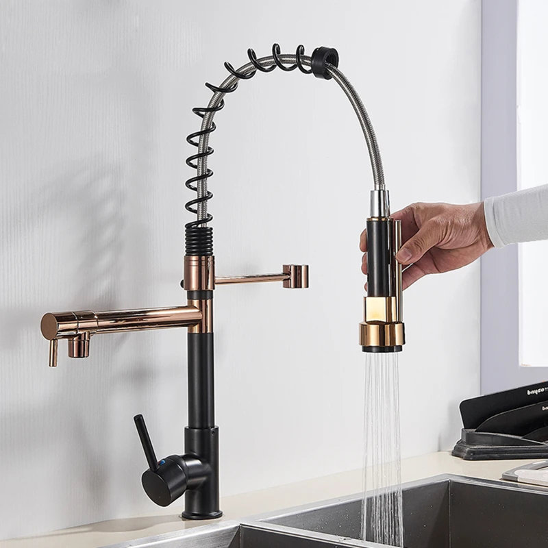 Senlesen Pull Out Kitchen Faucet, Black/Rose Gold
