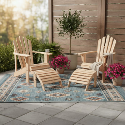 Brently Solid Wood Adirondack Chairs with Ottoman Set