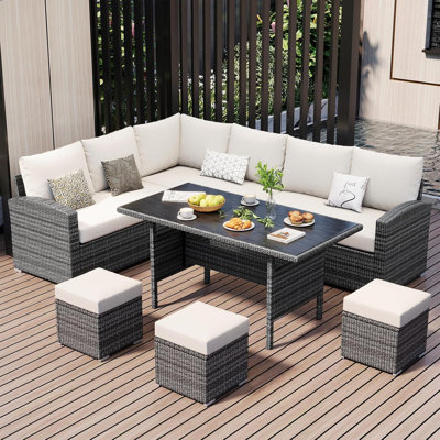 Ensembles de mobilier d'extérieur pour patio, ensemble de canapé modulaire en rotin avec table de rangement, ensembles de conversation pour patio avec coussins pour la cour, la terrasse et la piscine (9 sièges gris / beige)