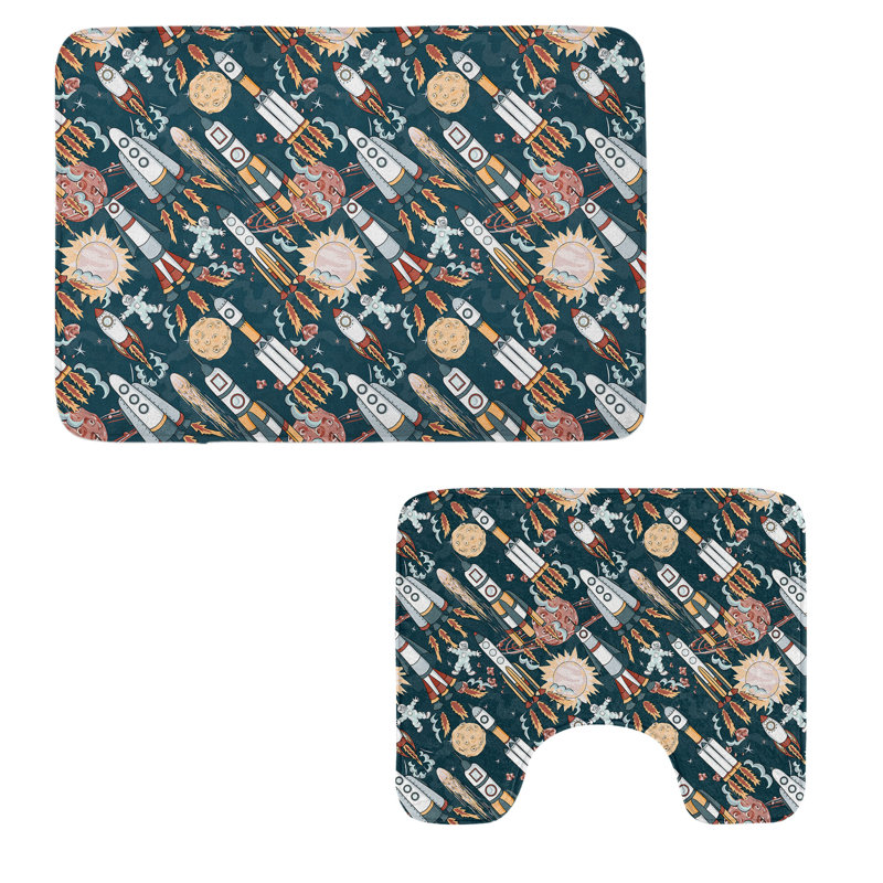 Multicolore ensemble de tapis de salle de bain 2 pièces Spaceship