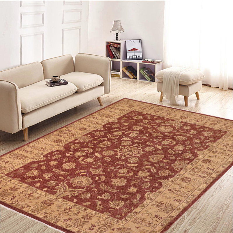 Tapis rouge / brun clair en laine noué à la main 10 pi x 13 pi 8 po de style oriental Dorn
