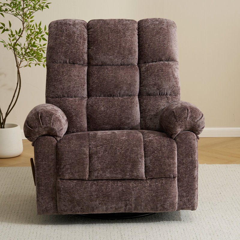 Swivel Rocker Recliner Chair with Heat and Massage, 24" Wide Oversized Rocker Recliner with Overstuffed Backrest,Swivel Glider Recliner for Living Room，Coffee