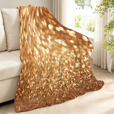 Jeté en molleton brun ultra doux en flanelle, impression d'un seul côté Bling Grunge doré