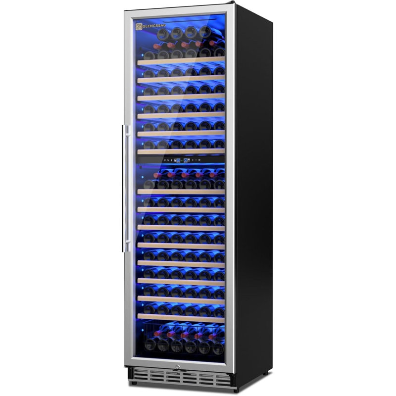 Cave à vin double zone 174 bouteilles, 61 cm (24 po), installation libre, refroidissement silencieux par compresseur, 35,5 cm (14 po) d'étagères en hêtre à extension complète, encastrable ou pose libre