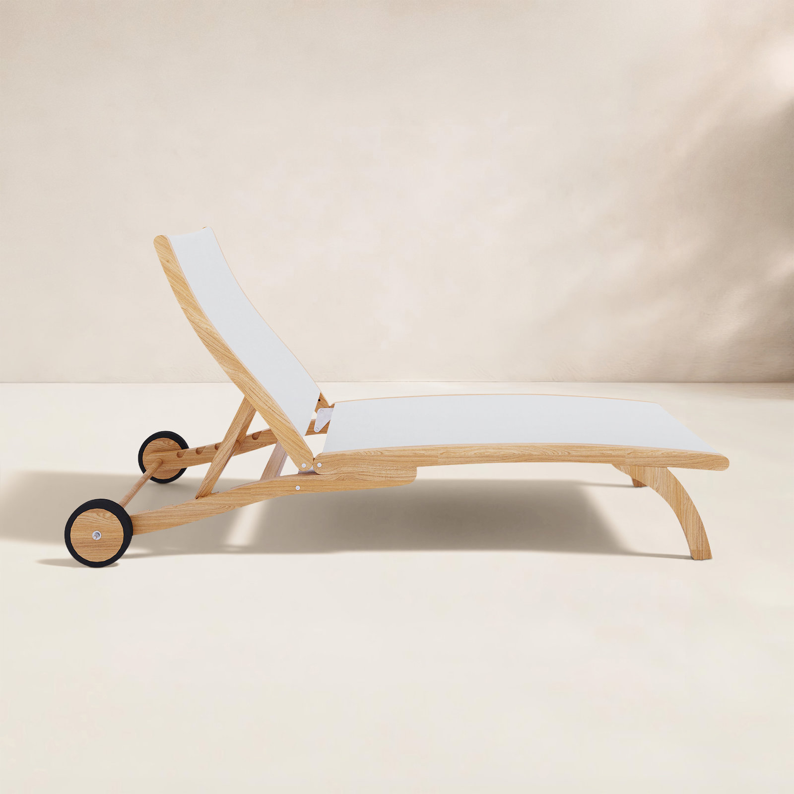 Marfried 29" Teak Patio Chaise Lounge, White