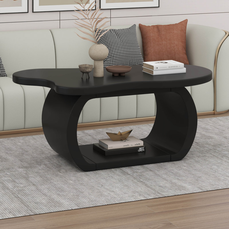 Table basse moderne Modern Cloud avec plateau, table de bout irrégulière de style crème avec pieds courbés, Noir