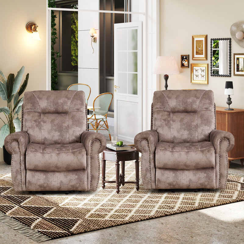 39.37'' Wide Modern Power Lift Assist Recliner With Massage, Heat & USB + Type-C Charging (Set Of 2), Distressed Mocha