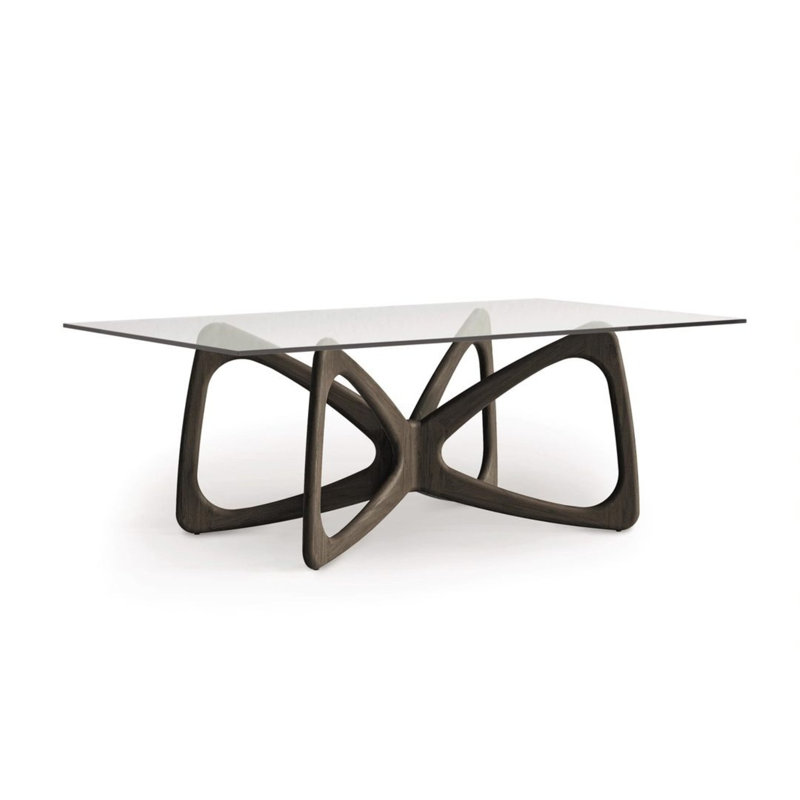 Butterfly Dining - Glass Top Table, 30"H x 84"L x 48"W, Seared Oak
