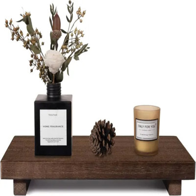 Small Wood Tray Pedestal Stand, Farmhouse Bathroom Decor Wooden Riser, Decorative Kitchen Soap Dish Holder For Vanity Counter Sink, 11.8" X 7" Walnut