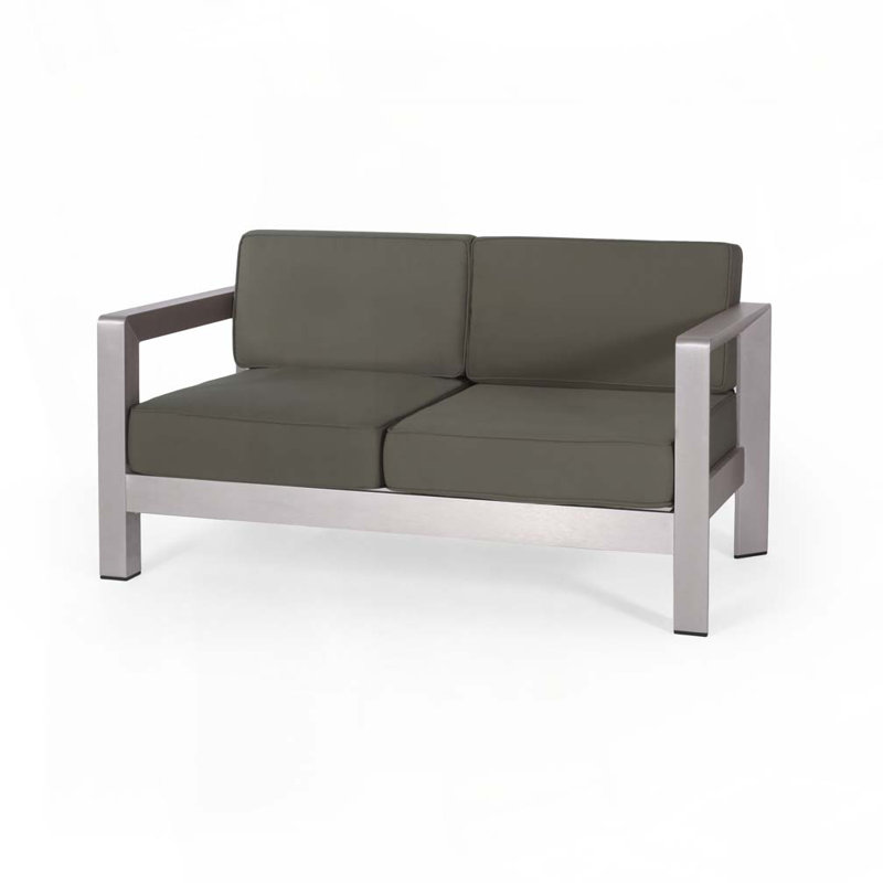 55.25" Outdoor Aluminium Patio Loveseat with Cushions, Brown Gray