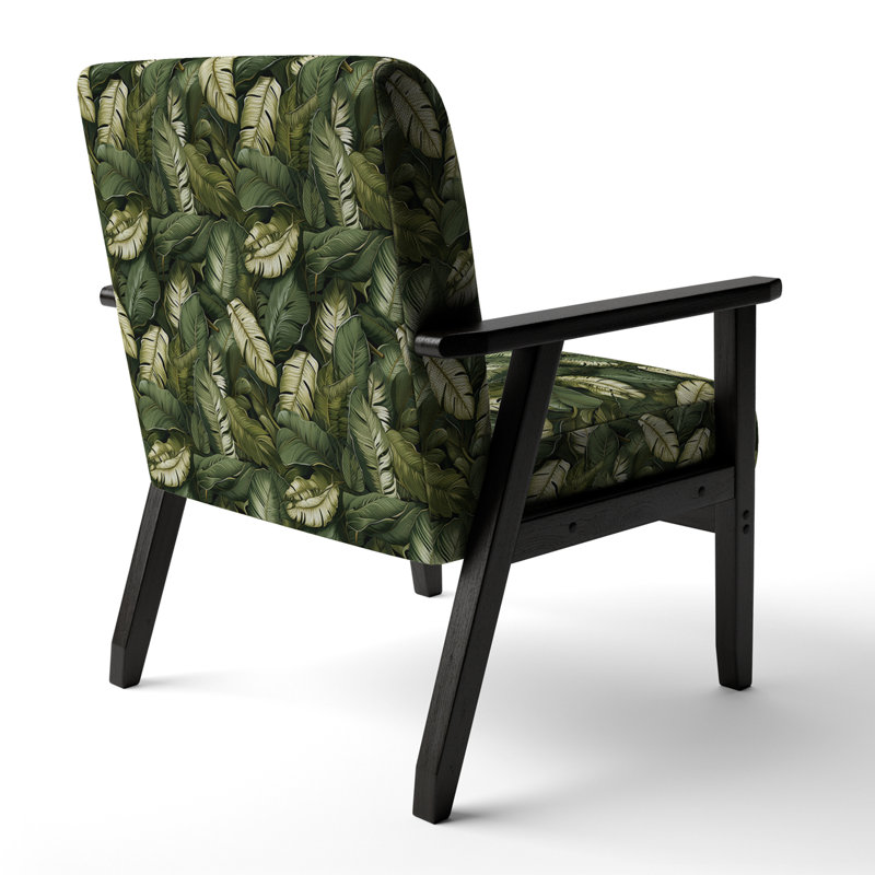 Fauteuil rembourré d'appoint tropical D, Motif tropical de feuille de bananier jaune et ver