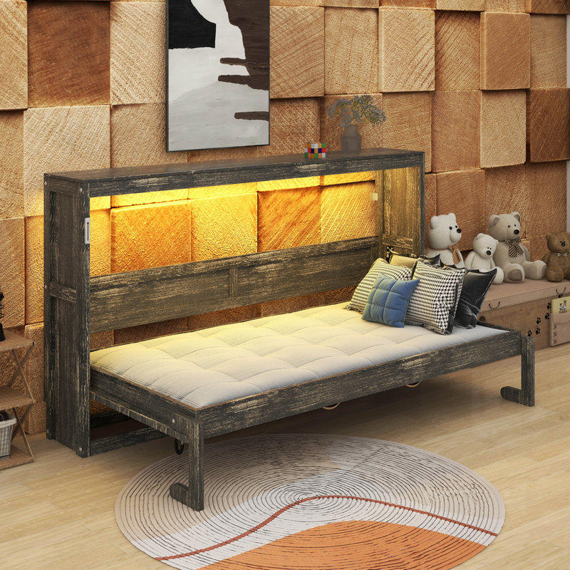 Lit escamotable simple avec DEL, Brun