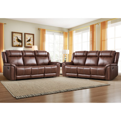 85'' Wide Modern Upholstered Faux Leather Manual Reclining Sofa With Pillow Top Arm(Set of 2)