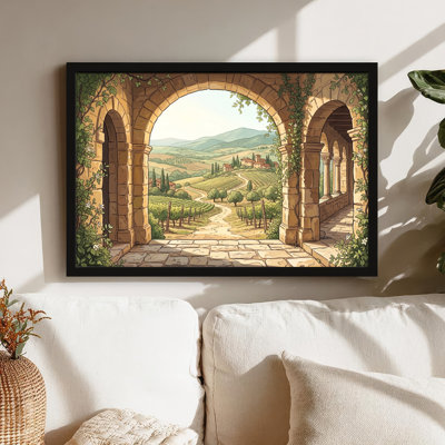 Art mural sur toile noir encadré pour le salon, la chambre à coucher, le bureau ou le vestibule - décoration murale décorative avec arche de vignoble