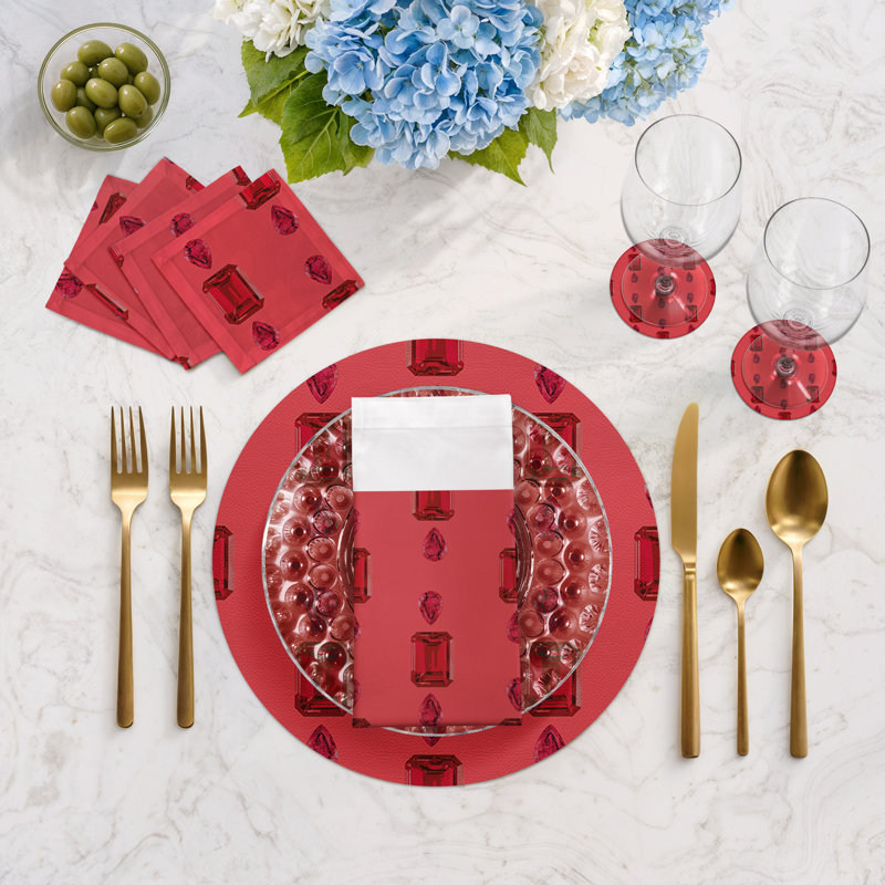 Gem Emeralds Vegan Leather Round Pebble Placemat