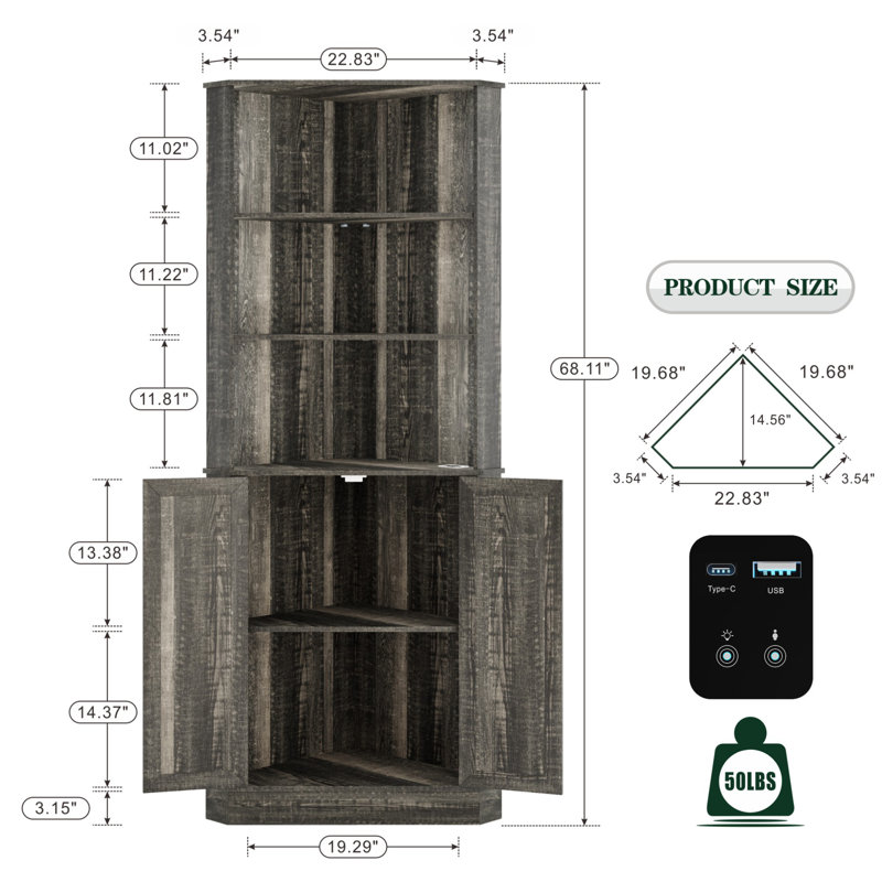 Caleal Lighted Curio Bookcases, Rustic Brown