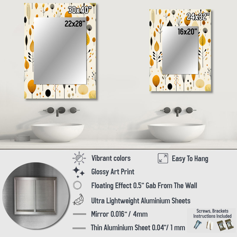 Deby Mcm Minimalist Revival - midcentury  Decorative Mirror, Mid-Century Modern Large Wall Mirror, Printed Metal Art