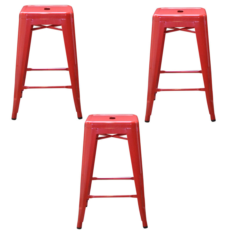 Itzia Counter Stool with Metal Frame, Red, Counter Stool (24" Seat Height), 3