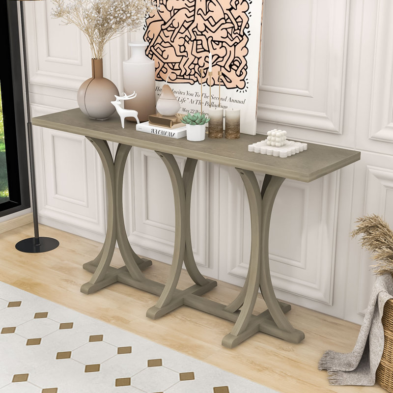 Console en bois avec des pieds courbés, Gris