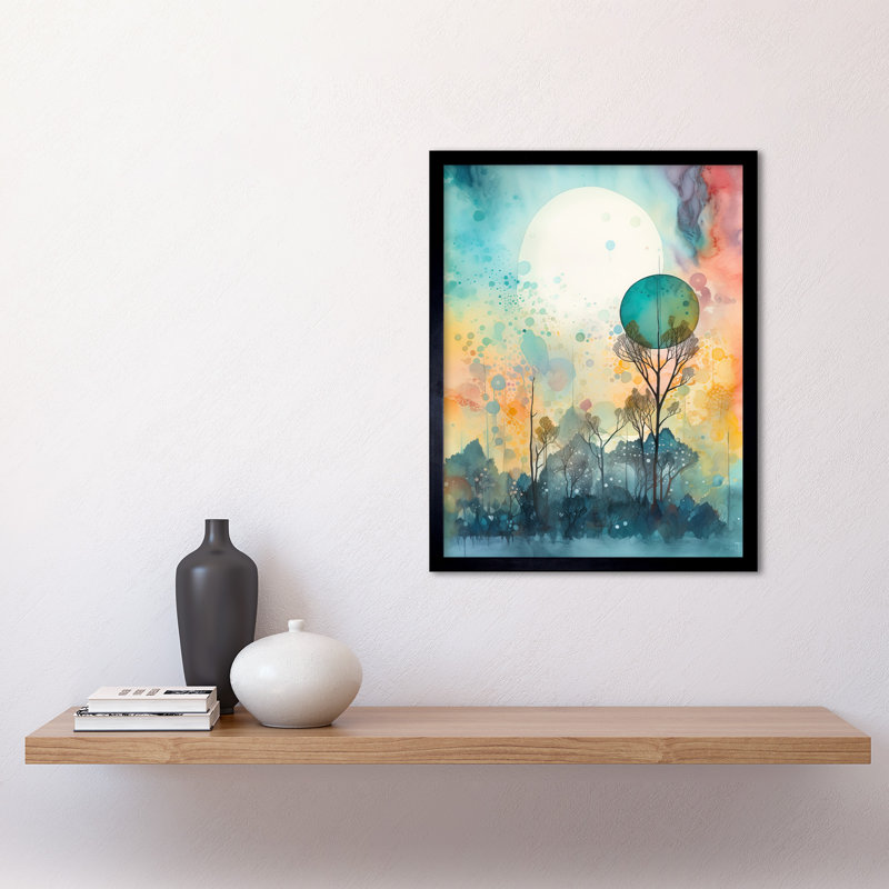 Antavia Winter Forest Landscape Dreamland Partial Sun Eclipse And Snowfall Over Trees - Single Picture Frame Print