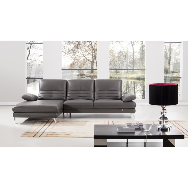 Balani Upholstered L-Shaped Sectional, Left Hand Facing, Gray Genuine Leather