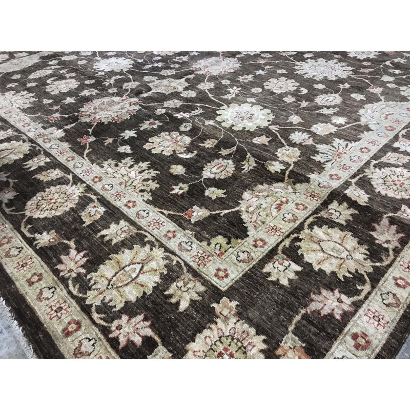 Wool Oriental Area Rug in Cream/Dark Gray