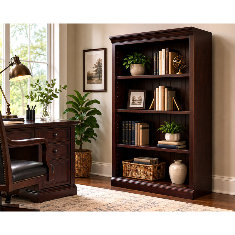 Sherita Bookcase, Caribbean Rum, (3 Shelves) 60” H x 32” W x 14.25” D