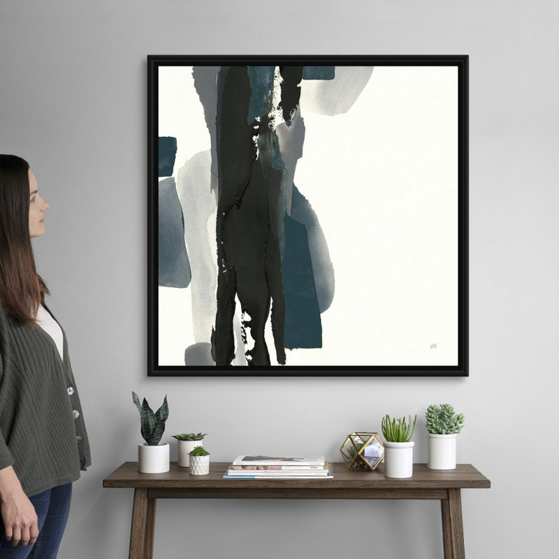 «Black and Dark Teal II» par Chris Paschke, reproduction d'art sur toile, H 38 po x l 38 po x P 1,75 po, Cadre flottant noir