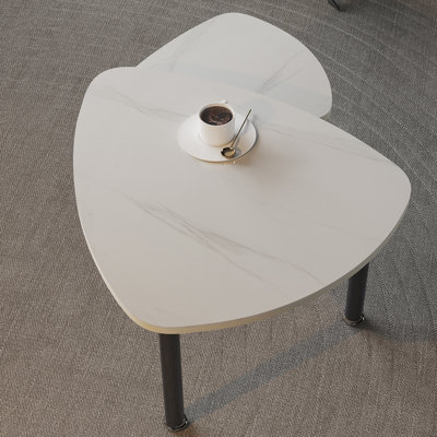 360 Degree Roratable White Sintered Stone Top Rotatable Modern Coffee Table For Living Room, Rock Slabs Tabletop With Solid Wood Legs Cocktail Table, Rotating Modern Apartment Wood Furniture