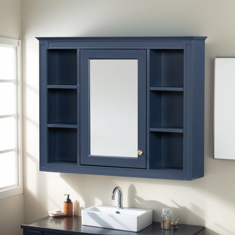 Armoire à pharmacie murale à miroir fixe, Bleu