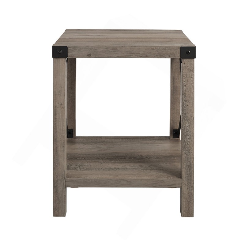 Rustic Industrial Metal-X 2-Tier Side Table - Grey Wash